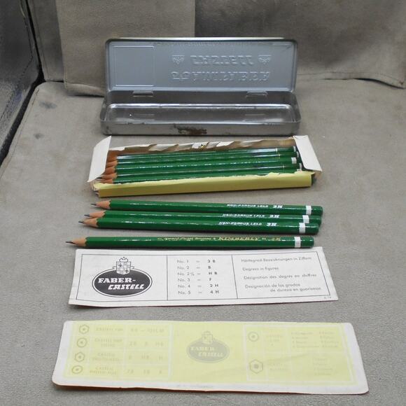 Vintage AW Faber Castell 2H No  9000 Pencils in Tin Drafting Nurnberg Germany - Picture 4 of 10